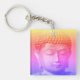 Porte-clefs Statue Visage Bouddha Colorée Formée Par Lignes