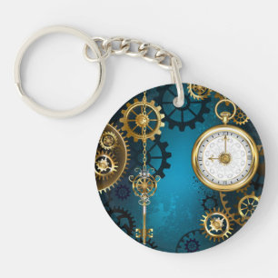 Porte-clefs Steampunk Arrière - plan turquoise avec Gears