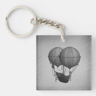 Porte-clefs Steampunk Silver Hot Air Balloons with Ship