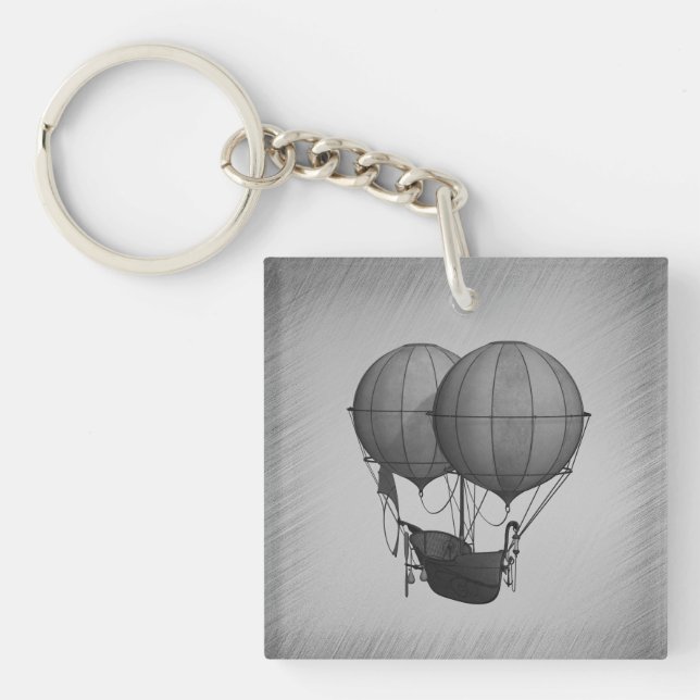 Porte-clefs Steampunk Silver Hot Air Balloons with Ship (Devant)