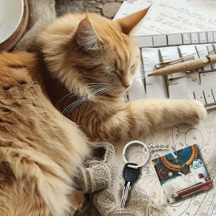 Porte-clefs Steampunk Thé de chat sous-marin