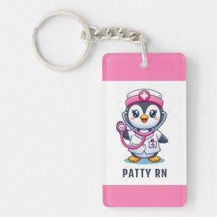 Porte-clefs Stethoscope rose Infirmier pinguin mignon personna