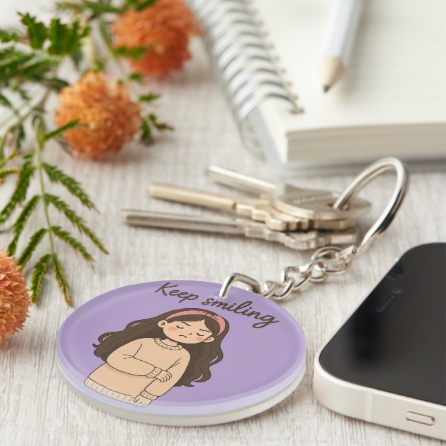 Porte-clefs Sticker Grumpy mignonne fille - cheveux longs et s (Devant Droit)