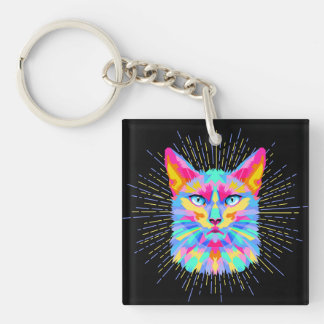 Porte-clefs Sticker pour chat psychédélique, étanche