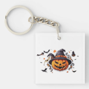 Porte-clefs Sticker tête Citrouille Haloween transparent