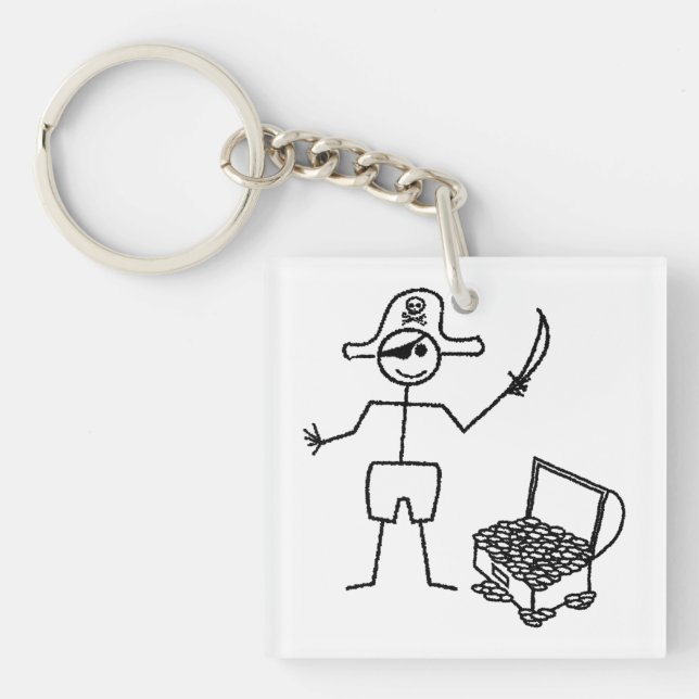Porte-clefs Stickman Pirate Avec Poitrine Au Trésor (Devant)