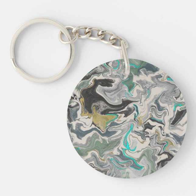 Porte-clefs Stone Marbling with Turquoise Veins Acrylic Circle (Devant)
