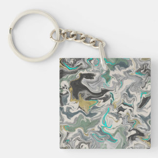 Porte-clefs Stone Marbling with Turquoise Veins Square Acrylic