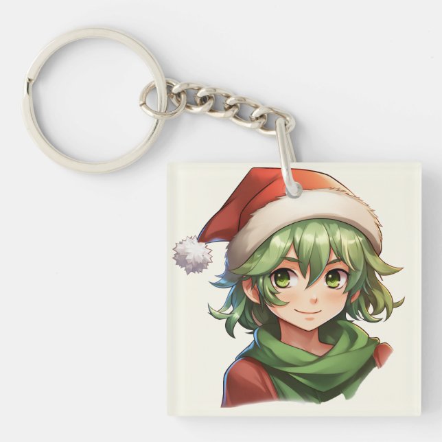 Porte-clefs Style Anime Portrait Elf de Noël (Devant)