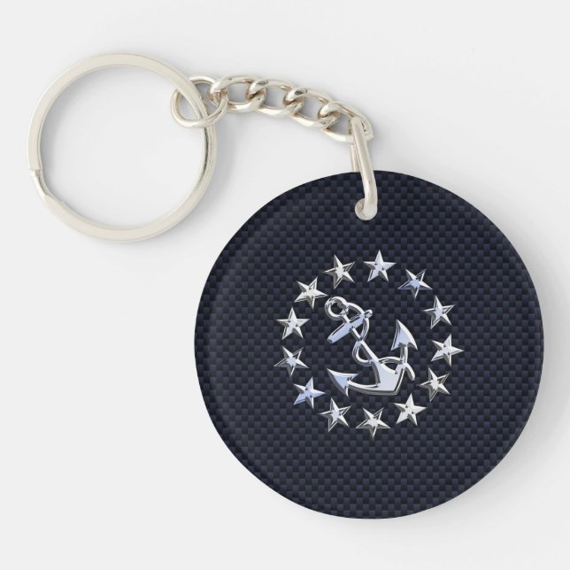 Porte-clefs Style Carbone Bleu Nautique Chrome Yacht Drapeau I (Devant)