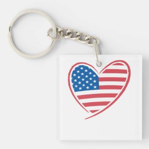 Porte-clefs Style Coeur USA Drapeau Design, Patriotique Améric