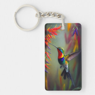 Porte-clefs Style de peinture à l'huile de colibri coloré