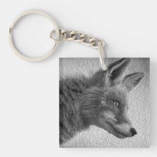 PORTE-CLEFS STYLE DE PEINTURE RENARD NOIR ET BLANC