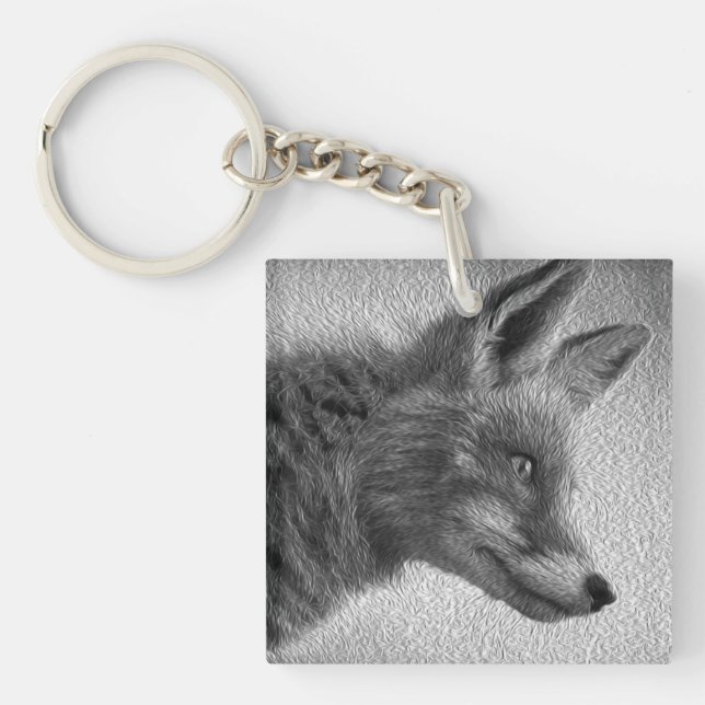 PORTE-CLEFS STYLE DE PEINTURE RENARD NOIR ET BLANC (Devant)