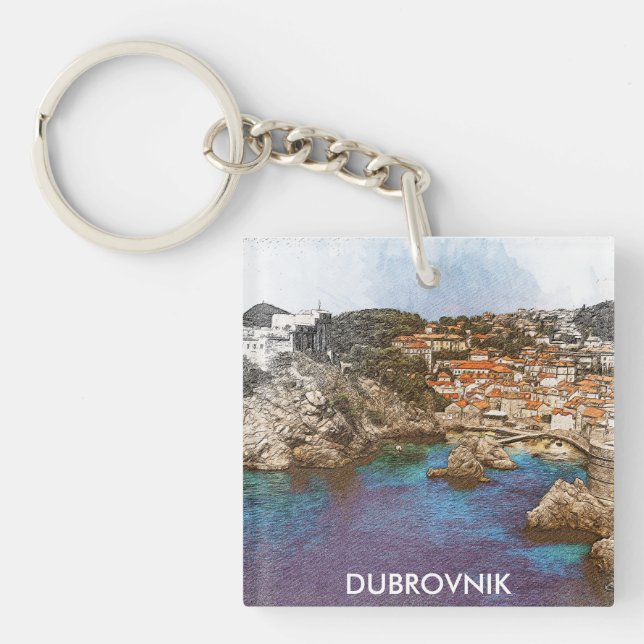 Porte-clefs Style Dubrovnik Croatie Voyage Vue côtière (Devant)