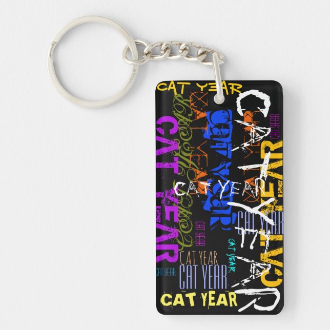 Porte-clefs Style Graffiti Répétition Chat Année 2023 Monogram (Devant)