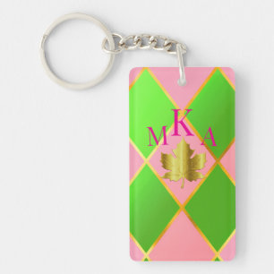 Porte-clefs Style Monogrammed rose et Jacquard vert