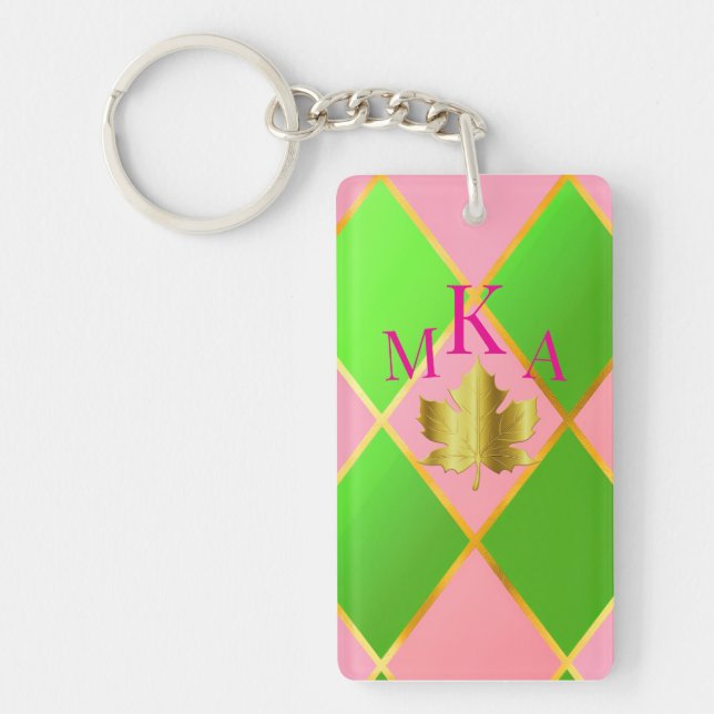 Porte-clefs Style Monogrammed rose et Jacquard vert (Devant)