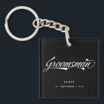 Porte-clefs Style noir typographie Groomsman<br><div class="desc">Style noir blanc rétro Typographie Vintage Groomsmen porte - clé</div>