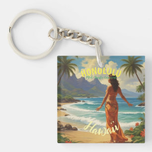 Porte-clefs Style vintage Hawaiian Travel Honolulu Mid-Pacific