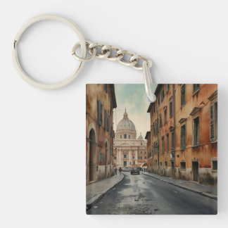 Porte-clefs Style Vintage Rome Voyage Aquarelle Italienne