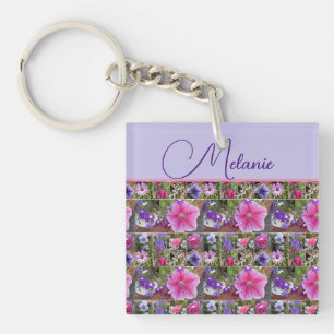 Porte-clefs Stylisation de nom de femme avec fleurs de rose ro