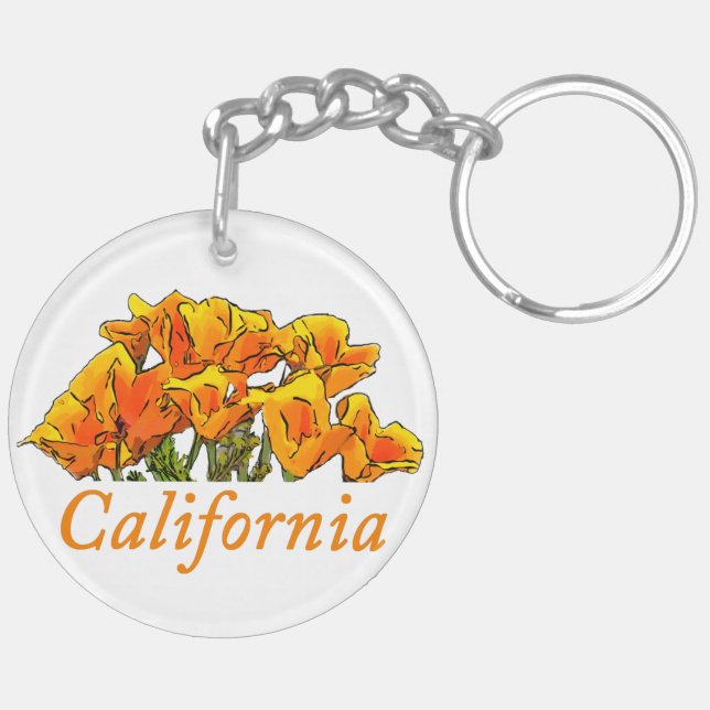 Porte-clefs Stylisé California Poppy Art, texte "Californie" (Dos gauche)
