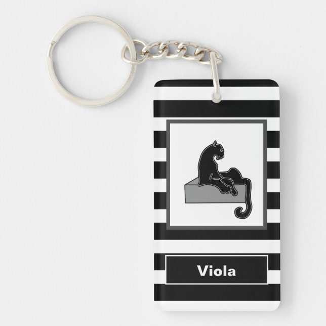 Porte-clefs Stylish Black Panther Cat White (Devant)