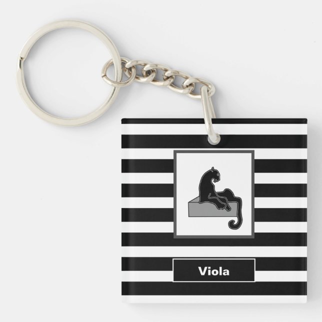 Porte-clefs Stylish Black Panther Cat White (Devant)