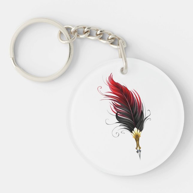 Porte-clefs Stylo plume à pointe en or et plume rouge (Devant)