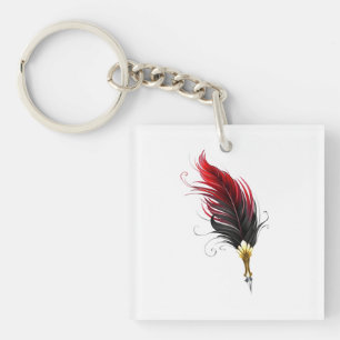 Porte-clefs Stylo rouge en plumes avec nib or