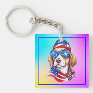 Porte-clefs Sublimation de chien du 4 juillet-66361