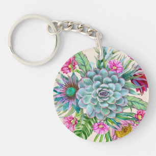 Porte-clefs Succulents Echeveria Cactus Fleurs