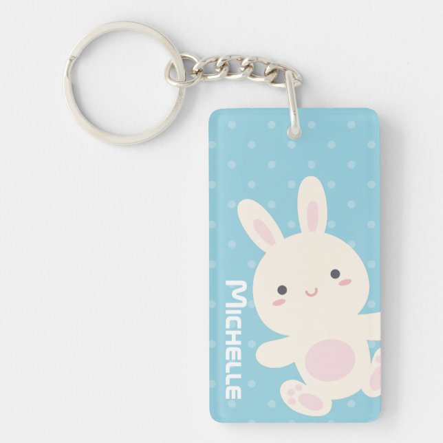 Porte-clefs Sucré adorable Bunny Bleu Bleu Pastel Pois (Devant)