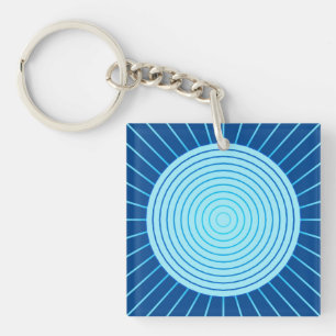 Porte-clefs Sunburst géométrique moderne - Bleu de Cobalt et A