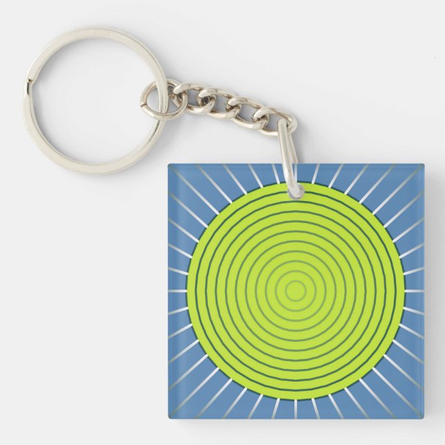 Porte-clefs Sunburst géométrique moderne - Lime et bleu Denim (Devant)