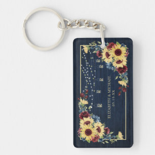 Porte-clefs Sunflower Navy Bleu Bourgogne Bois Floral Photo