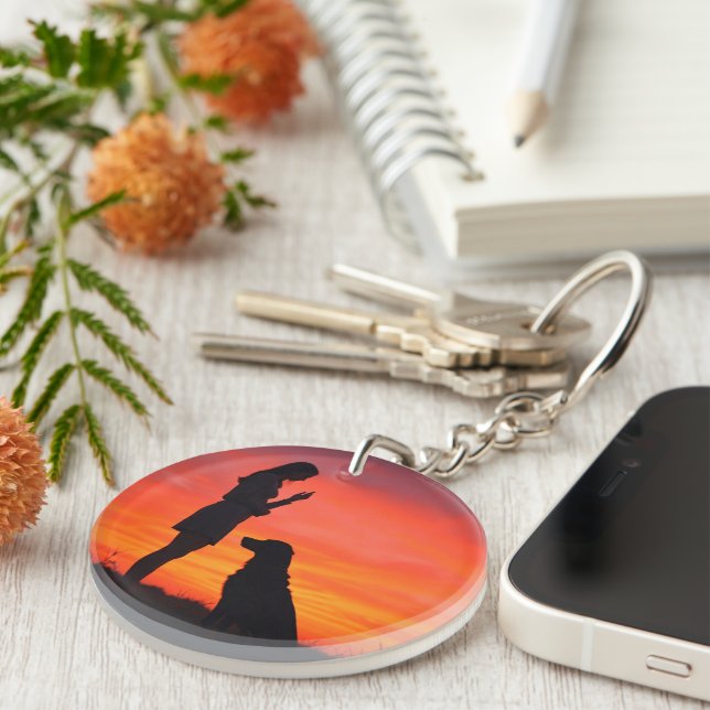 Porte-clefs Sunset Silhouette Dog & Owner Keychain (Devant droit)