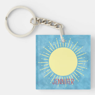 Porte-clefs Sunshine Jaune Dans Ciel Bleu Nom Personnalisé