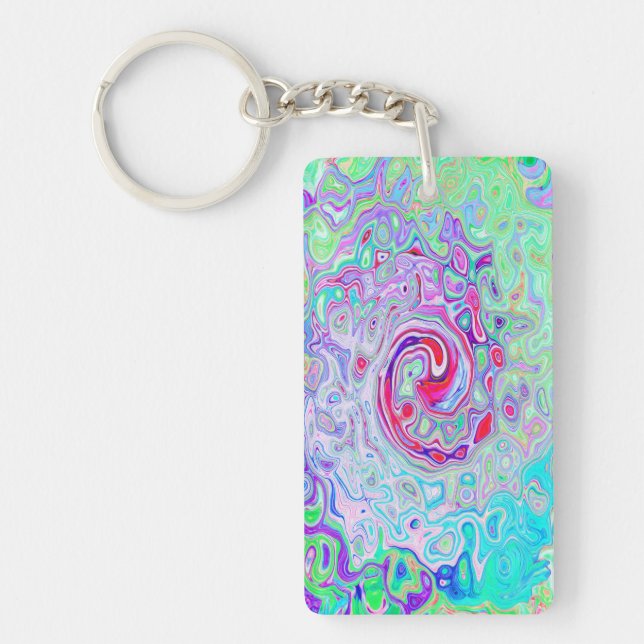 Porte-clefs Super Abstrait rose rétro et vert (Devant)