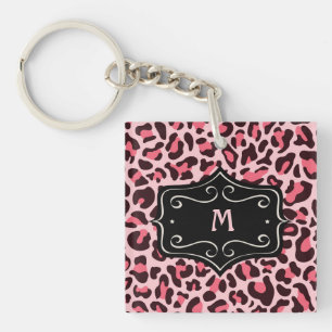 Porte-clefs Super Cool Imprimé Léopard Rose Chaud Noir Monogra