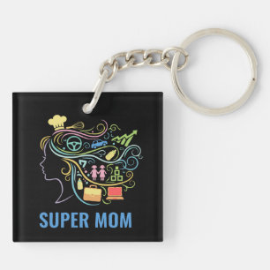 Porte-clefs Super Maman Multiples Casquettes Graphique Rétro C