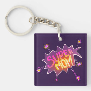 Porte-clefs Super Mom Neon Flower Dessin de bulle
