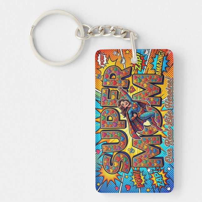 Porte-clefs Super Mom Retro Comic Book Pop Art Superhero (Devant)