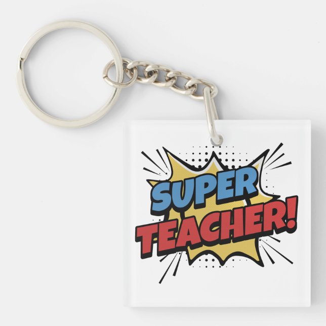 Porte-clefs Super Professeur Style Bande Dessinée (Devant)
