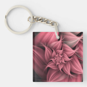 Porte-clefs Superbe fleur rose corail fractale