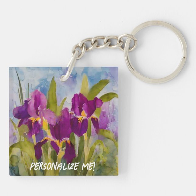 Porte-clefs Superbe iris couleur violet personnalisé (Dos)