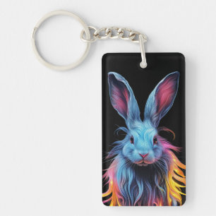Porte-clefs Superbe Lapin Bleu en feu