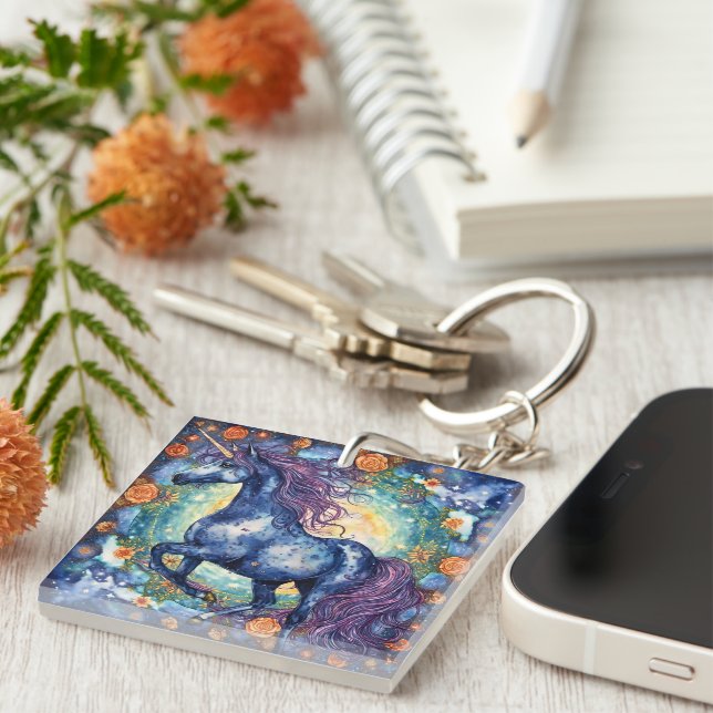 Porte-clefs Superbe licorne Bleue (Devant Droit)
