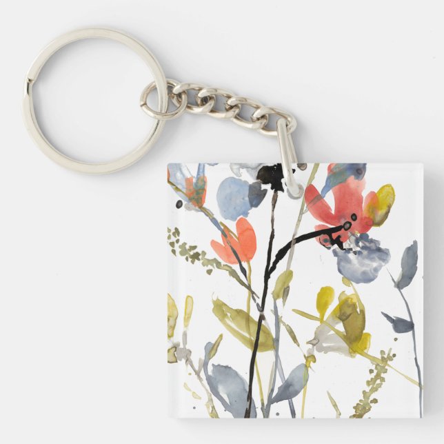Porte-clefs Superposition de fleurs - Aquarelle Fleurs et tige (Devant)